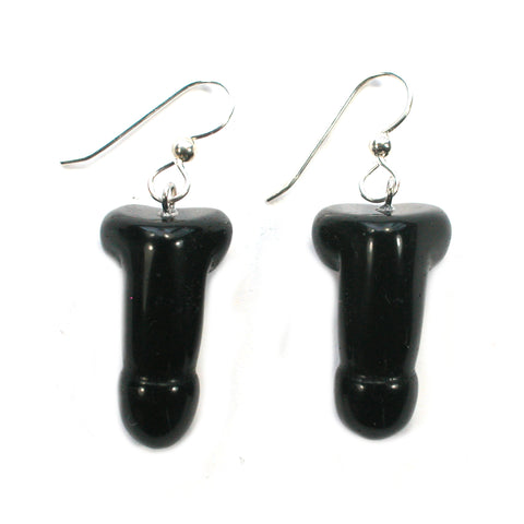 DVH Black Onyx Penis Sterling Earrings Metaphysical Phallus Crystal Fascinus