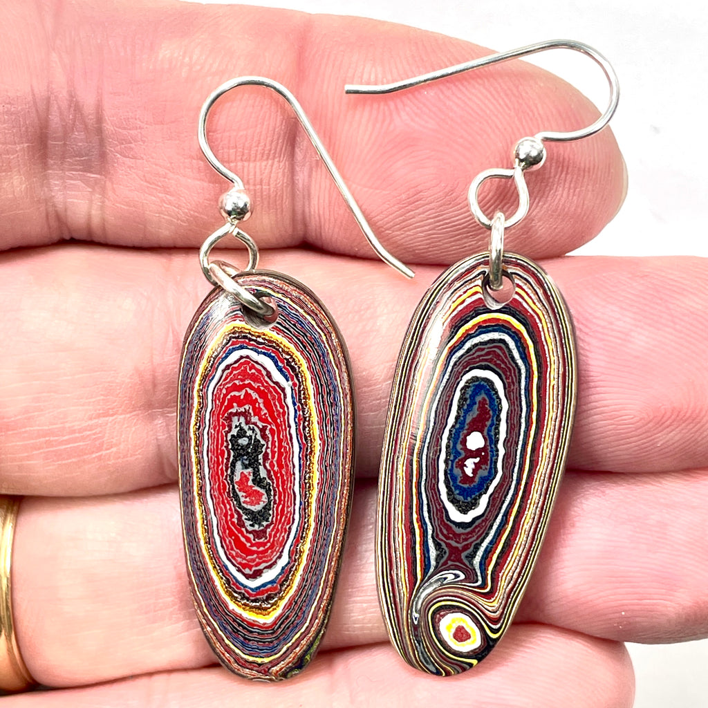 DVH Genuine Corvette Fordite Earrings Sterling French Wires 36x15x4mm (6020)