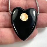 DVH Jet Mourning Heart Bead Pendant Sunstone Inlay Jewelry 35x28x10 (5882)