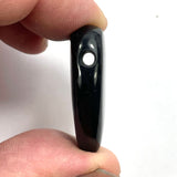DVH Jet Mourning Heart Bead Pendant Sunstone Inlay Jewelry 35x28x10 (5882)