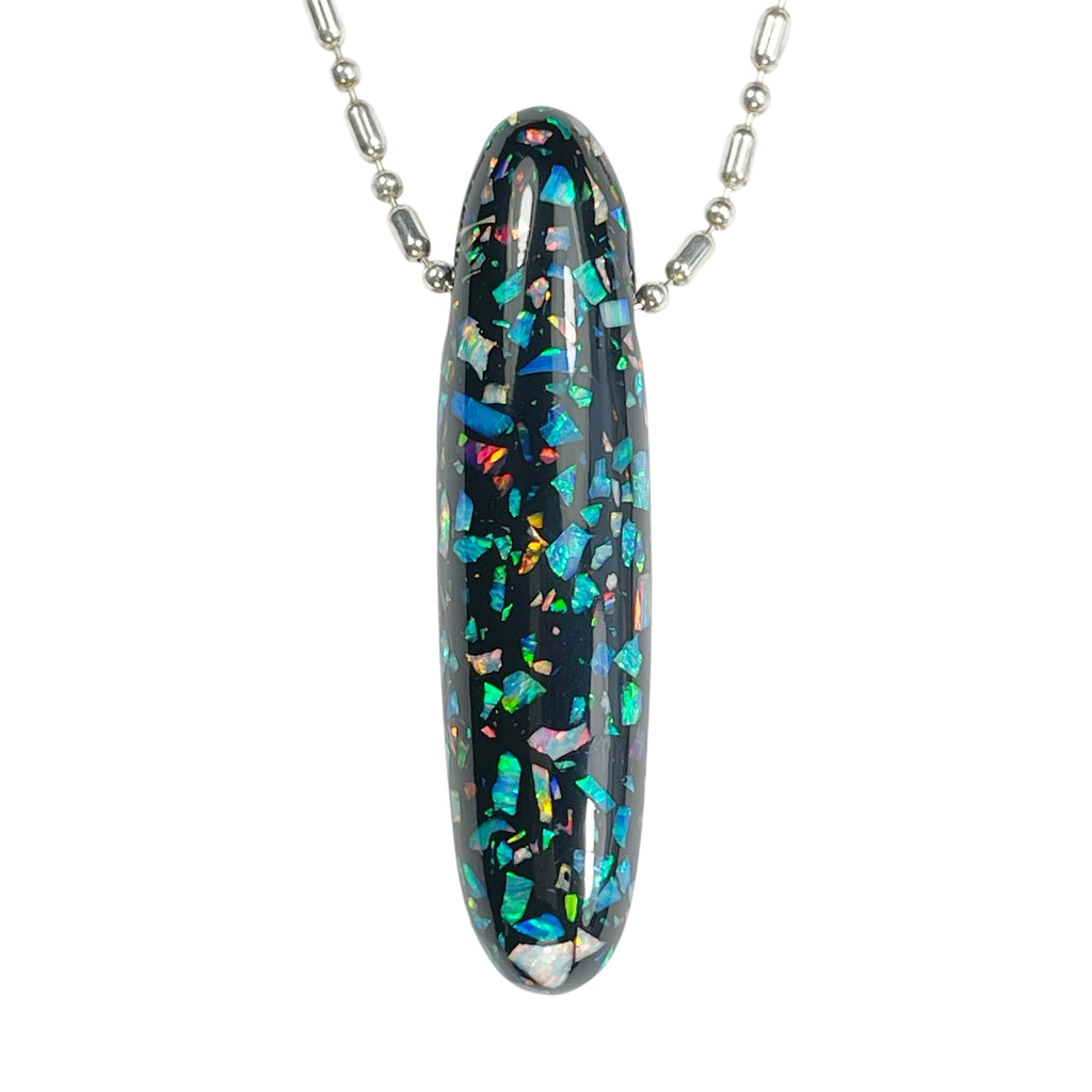 DVH 45ct Black Bello Opal Mosaic Bead Pendant Synthetic OOAK Big Hole 52x13x11mm (5861)