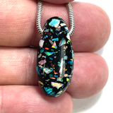DVH 17ct Black Bello Opal Mosaic Bead Pendant Synthetic OOAK Big Hole 27x12x9mm (5896)