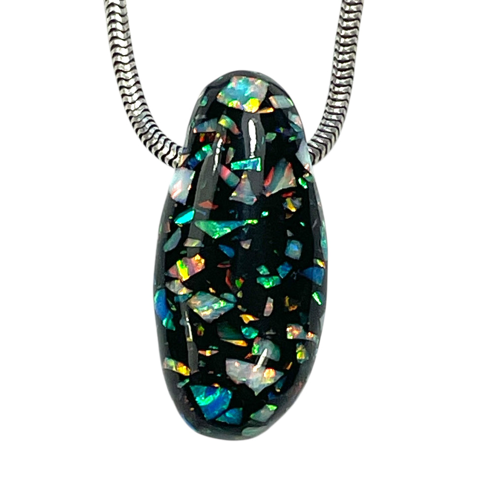 DVH 17ct Black Bello Opal Mosaic Bead Pendant Synthetic OOAK Big Hole 27x12x9mm (5896)