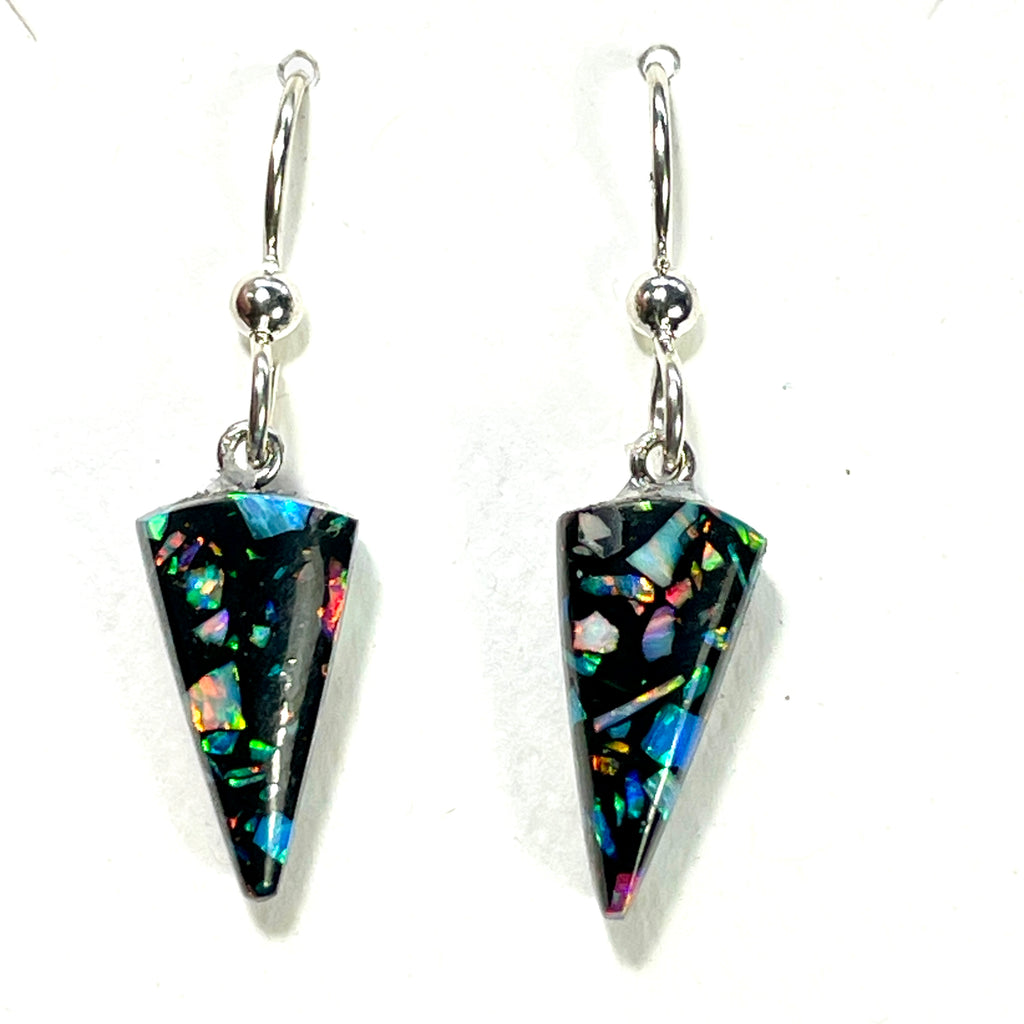 DVH Black Bello Opal Mosaic Earrings Synthetic OOAK Sterling Silver (5958)