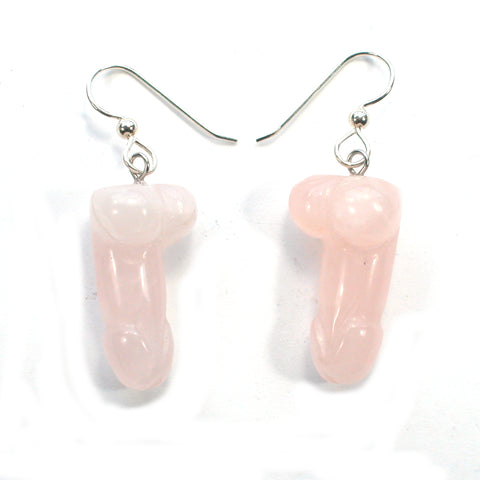 DVH Rose Quartz Penis Sterling Earrings Metaphysical Phallus Crystal Fascinus