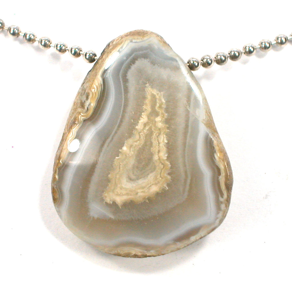 PRIVATE COLLECTION Polished Oregon Beach Agate Bead Pendant Private Collection 32x26x14 (4924)