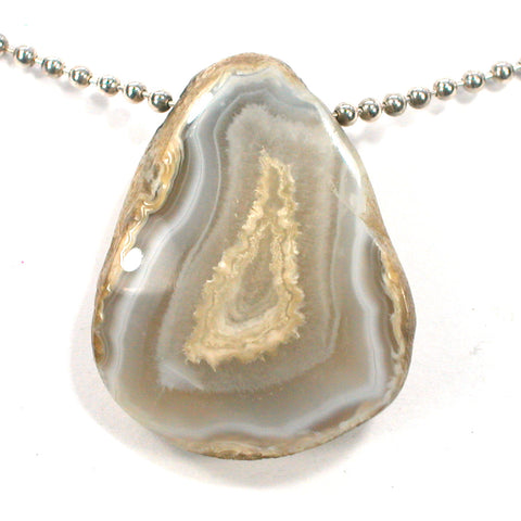 PRIVATE COLLECTION Polished Oregon Beach Agate Bead Pendant Private Collection 32x26x14 (4924)
