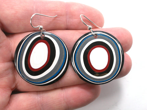 DVH Fordite Earrings Ford F150 Truck KC Assembly 33mm Rd Sterling (5185)