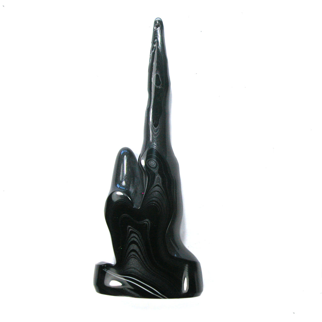 DVH Black Fordite Crown of Silver Sheen Stalactite Specimen 95x37x18 (4653)