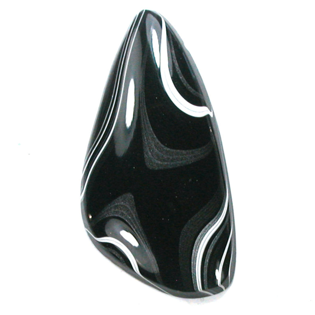 DVH Black Onyx Fordite Crown of Silver Sheen Cabochon 42x21x6 (4698)