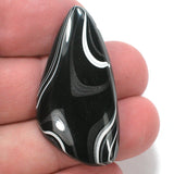DVH Black Onyx Fordite Crown of Silver Sheen Cabochon 42x21x6 (4698)