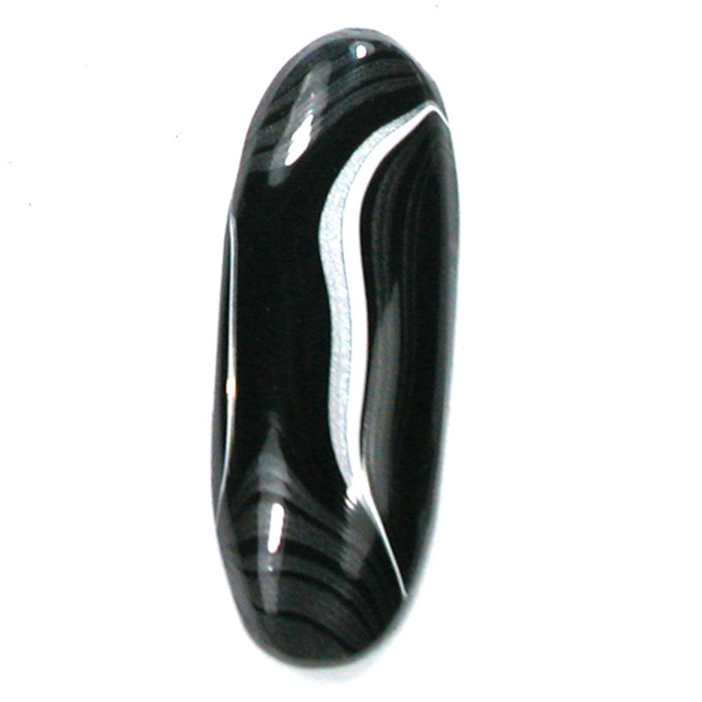DVH Black Onyx Fordite Crown of Silver Sheen Cabochon 35x13x5 (4703)