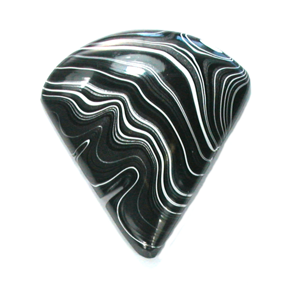 DVH JpWrnglr Black Onyx Fordite Crown of Silver Sheen Cabochon 33x30x6 (4749)
