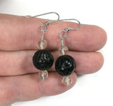 DVH Genuine Jet Mourning Jewelry Earrings Oregon Sunstone Large - DVHdesigns