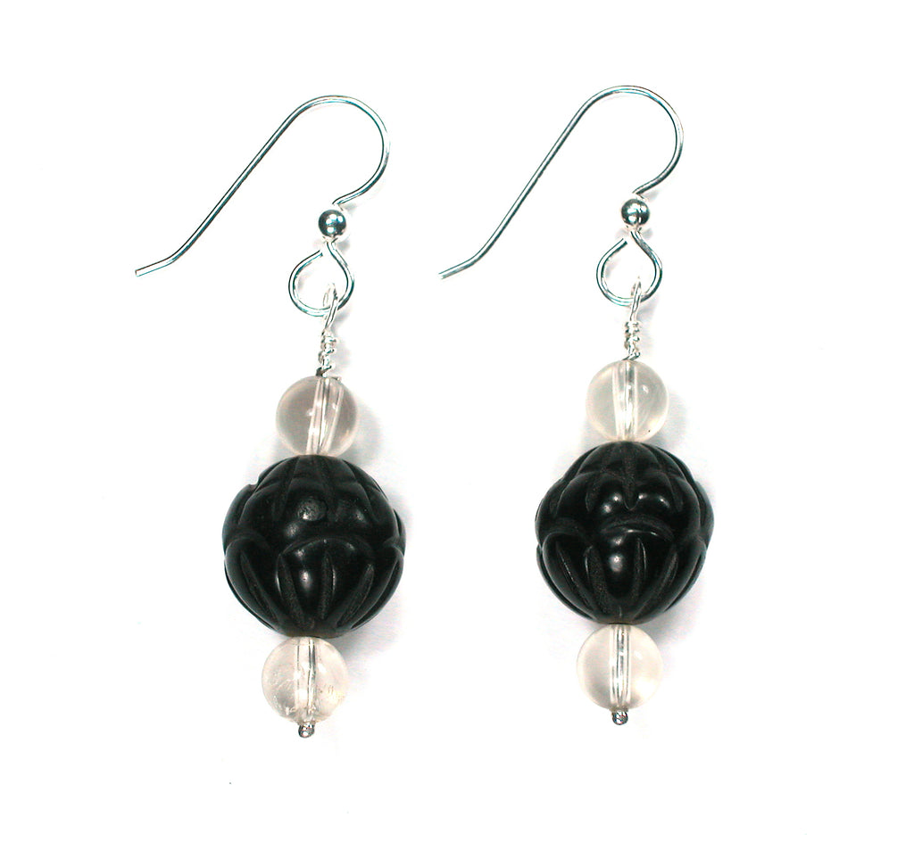 DVH Genuine Jet Mourning Jewelry Earrings Oregon Sunstone Large - DVHdesigns