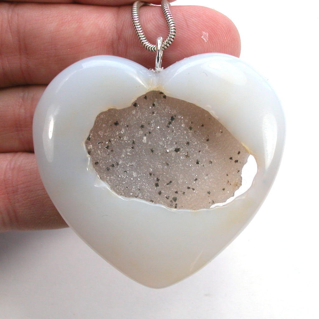 DVH Druzy Quartz Brazilian Agate Heart Pendant Drusy 55x52x11mm (5578)