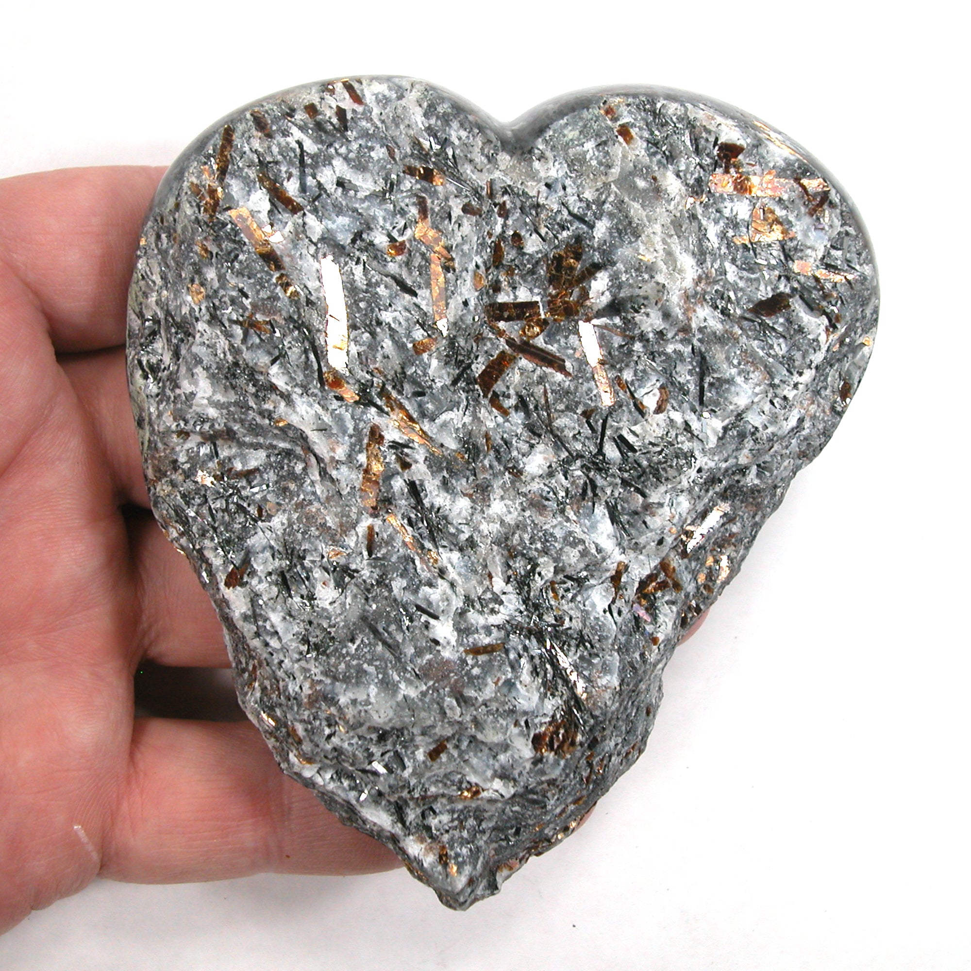 DVH 330g Astrophyllite Heart Palm Stone Druzy Fireworks Stone 103x93x23mm (5294) - DVHdesigns
