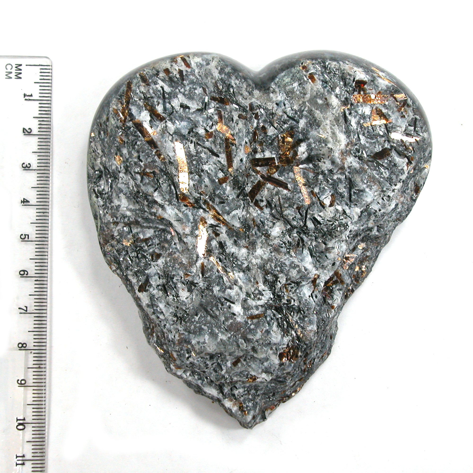 DVH 330g Astrophyllite Heart Palm Stone Druzy Fireworks Stone 103x93x23mm (5294) - DVHdesigns