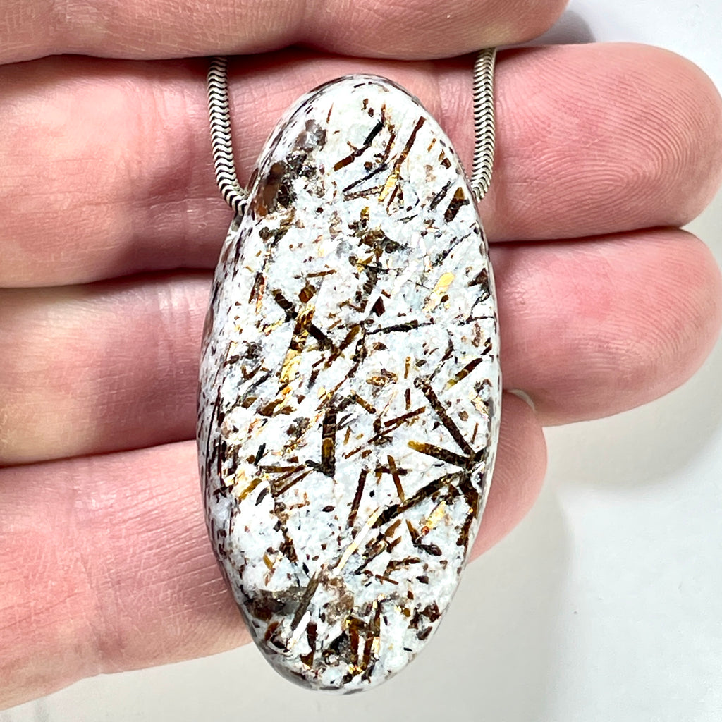 DVH Astrophyllite Druzy Fireworks Stone Natural Face Bead Pendant Russia 51x25x13mm (6458) - DVHdesigns
