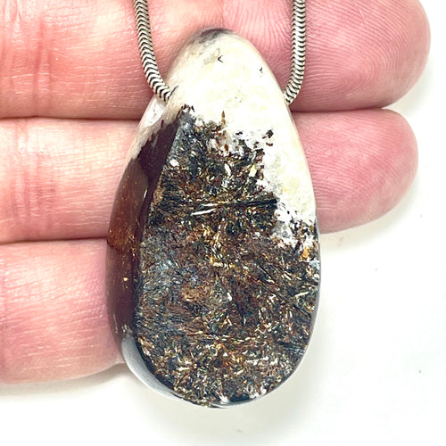 DVH Astrophyllite Fireworks Stone Natural Face Bead Pendant Russia 47x26x15mm (6625) - DVHdesigns