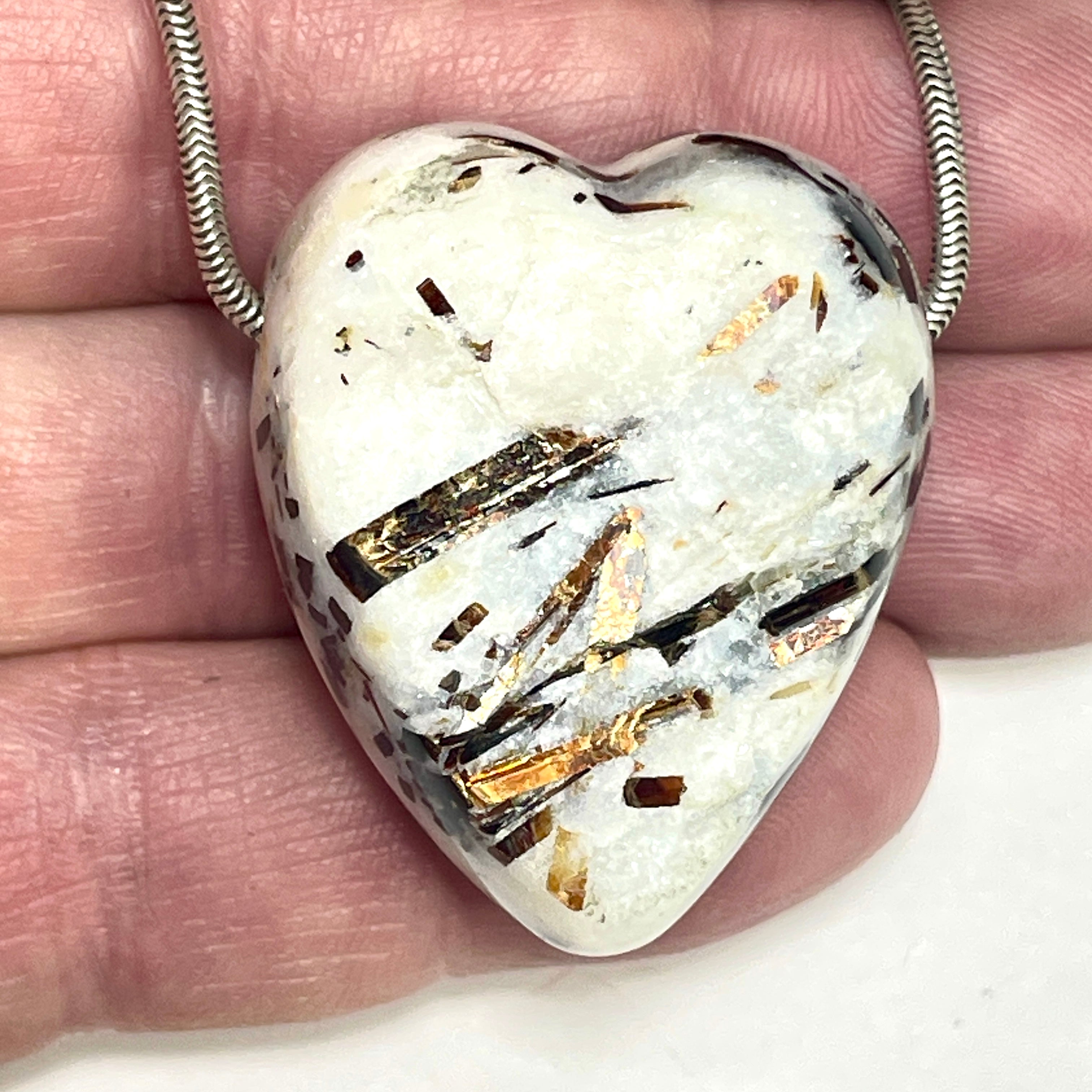 DVH Astrophyllite 2 Natural Face Heart Bead Pendant Russia 37x31x18mm (6626)
