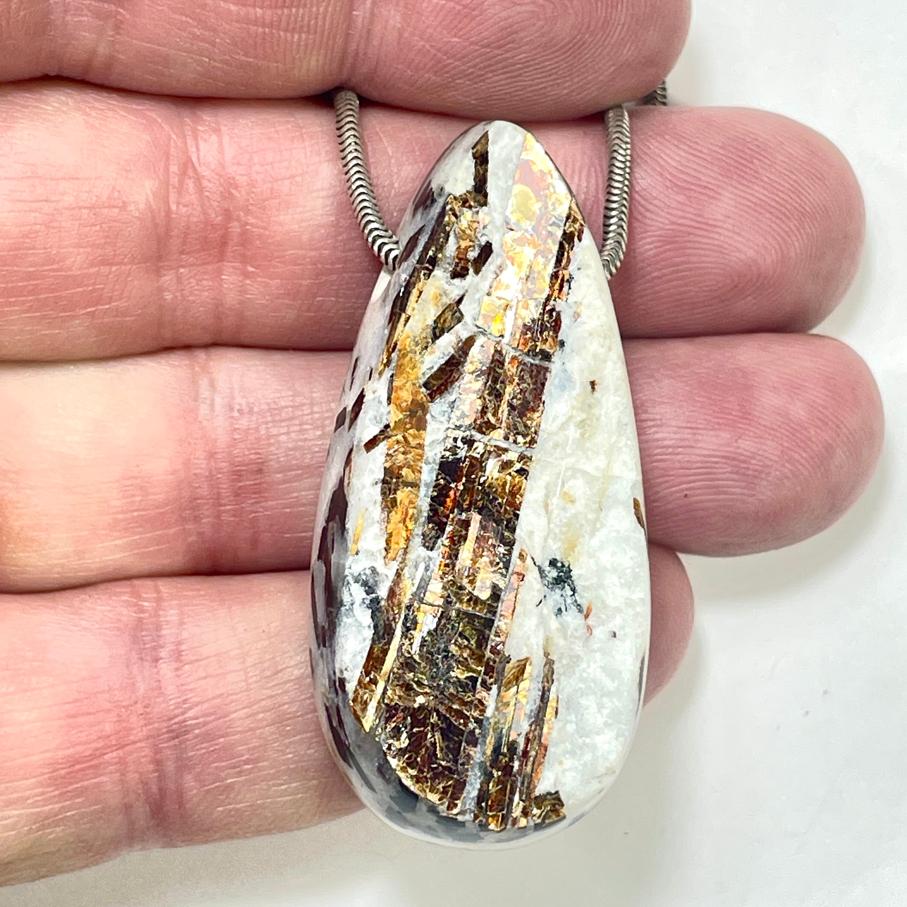 DVH Astrophyllite Fireworks Stone Natural Face Bead Pendant Russia 50x23x12mm (6627)