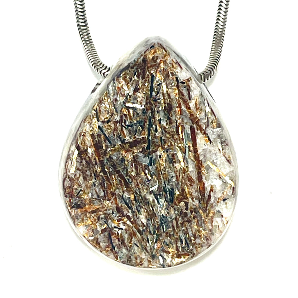 DVH Astrophyllite Fireworks Stone Natural Face Bead Pendant Russia 36x28x14mm (6628) - DVHdesigns