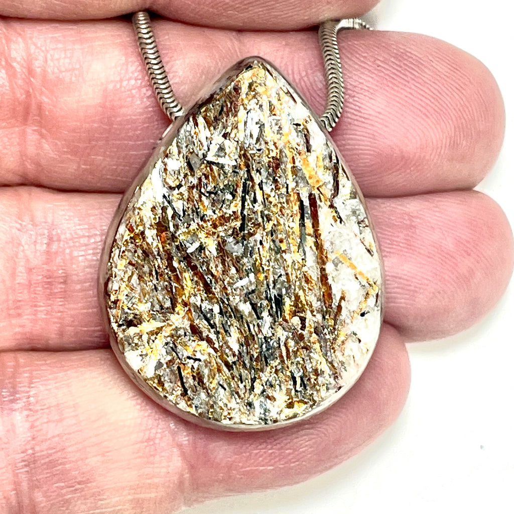 DVH Astrophyllite Fireworks Stone Natural Face Bead Pendant Russia 36x28x14mm (6628) - DVHdesigns