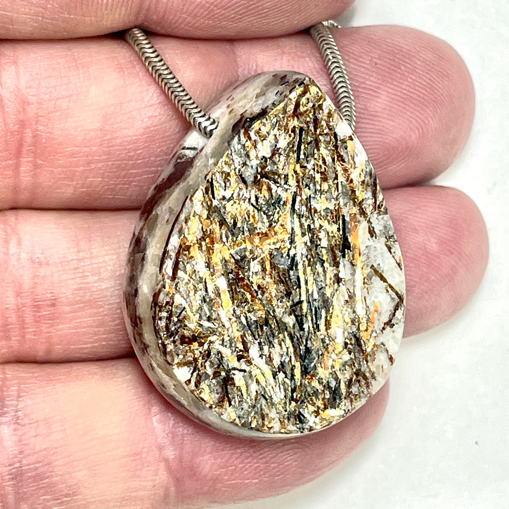 DVH Astrophyllite Fireworks Stone Natural Face Bead Pendant Russia 36x28x14mm (6628) - DVHdesigns