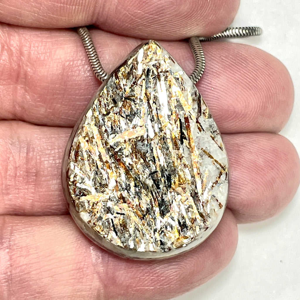DVH Astrophyllite Fireworks Stone Natural Face Bead Pendant Russia 36x28x14mm (6628) - DVHdesigns