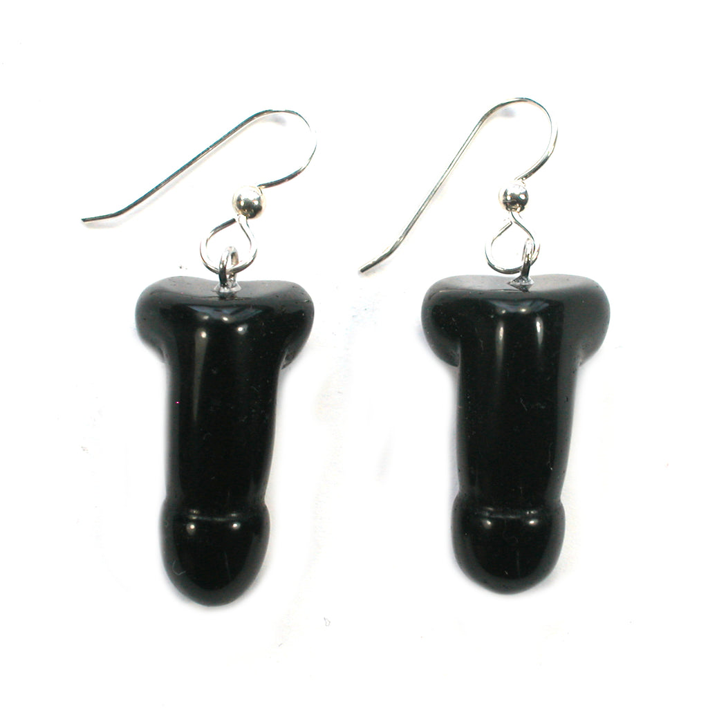 DVH Black Onyx Penis Sterling Earrings Metaphysical Phallus Crystal Fascinus - DVHdesigns