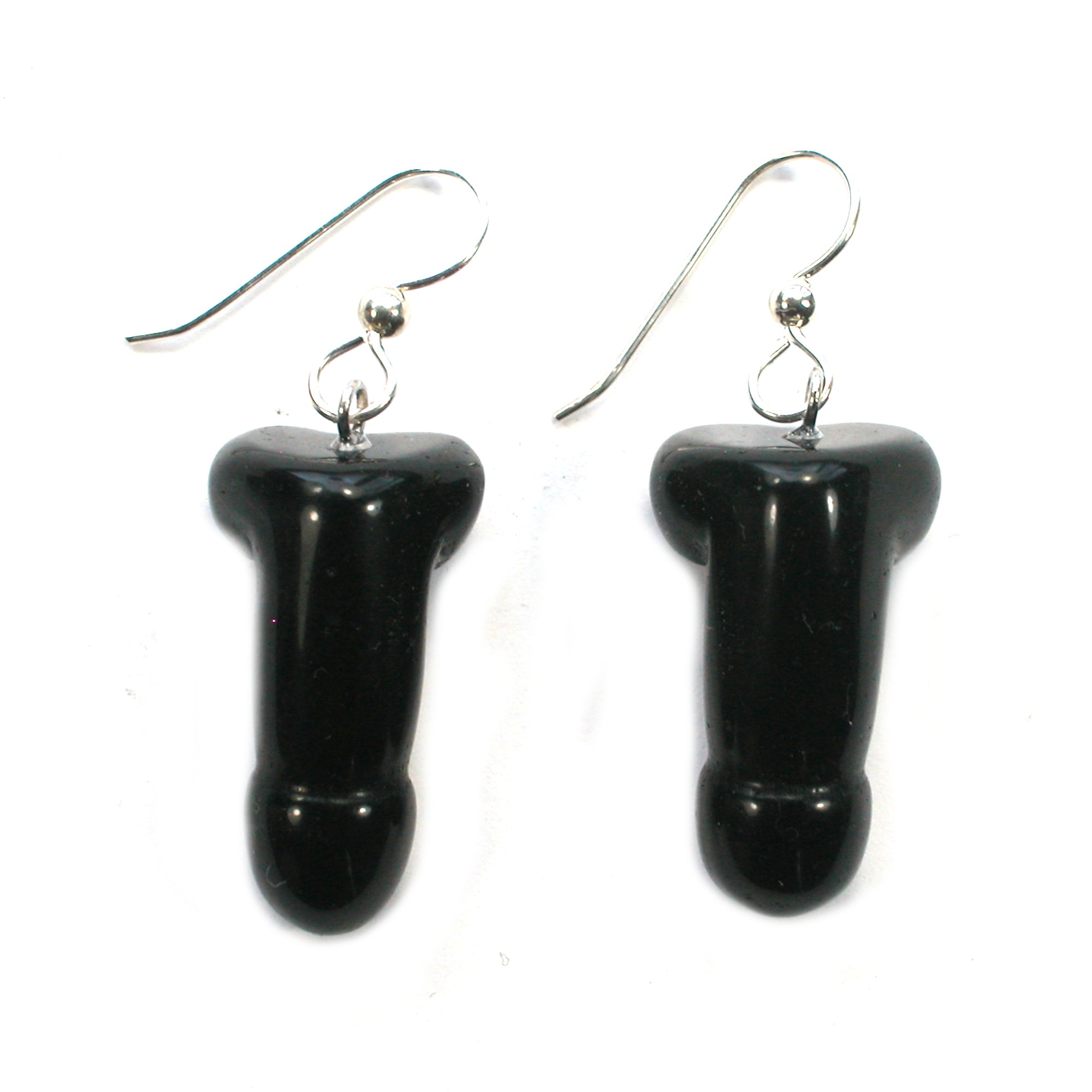 DVH Black Onyx Penis Sterling Earrings Metaphysical Phallus Crystal Fascinus - DVHdesigns