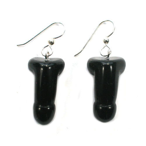 DVH Black Onyx Penis Sterling Earrings Metaphysical Phallus Crystal Fascinus - DVHdesigns