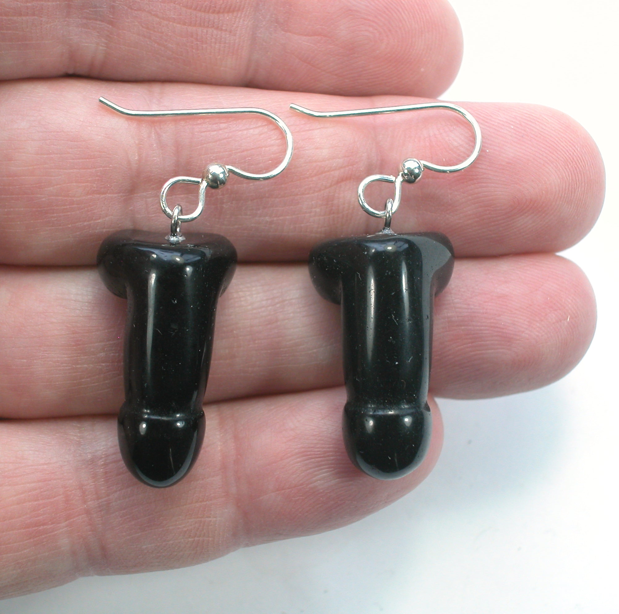 DVH Black Onyx Penis Sterling Earrings Metaphysical Phallus Crystal Fascinus - DVHdesigns