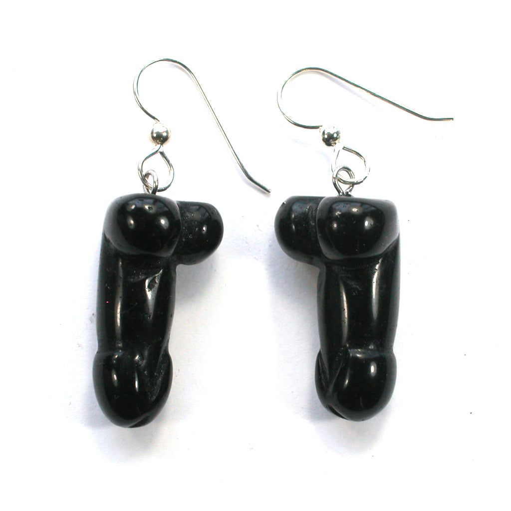 DVH Black Onyx Penis Sterling Earrings Metaphysical Phallus Crystal Fascinus - DVHdesigns
