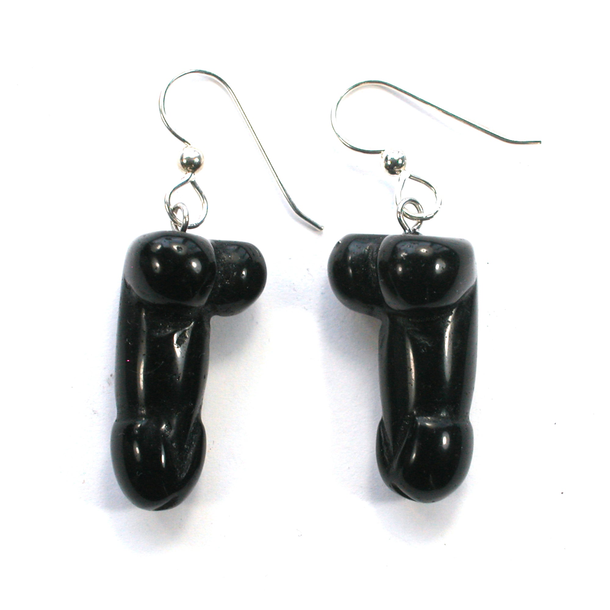 DVH Black Onyx Penis Sterling Earrings Metaphysical Phallus Crystal Fascinus - DVHdesigns