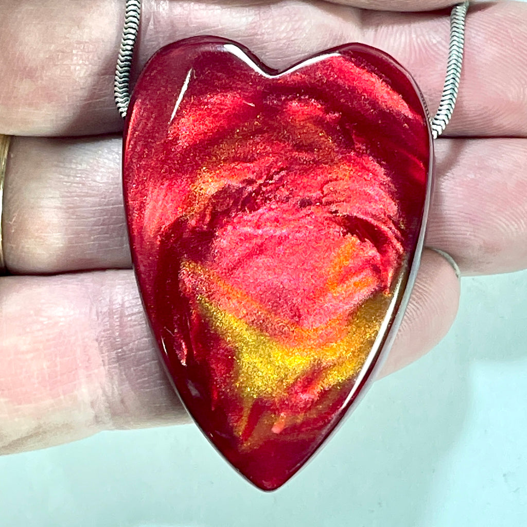 DVH Red Bowlerite Heart Bead Recycled Bowling Ball Pendant 50x35x11mm (6214)