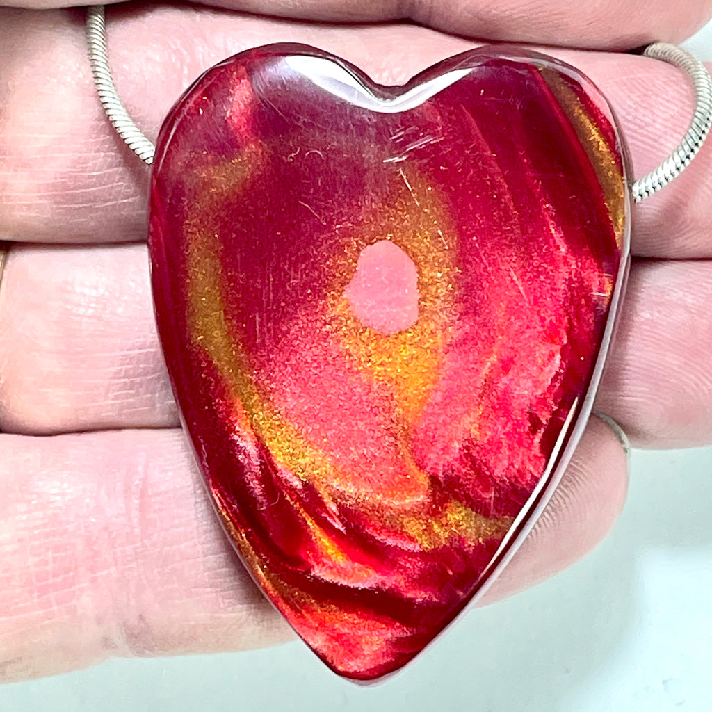 DVH Red Bowlerite Heart Bead Recycled Bowling Ball Pendant 50x38x12mm (6213)