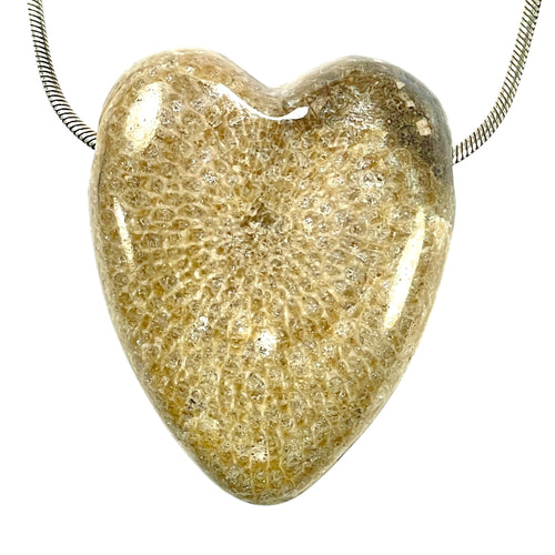 DVH Charlevoix Stone Favosite Heart Bead Pendant Michigan Fossil Coral 42x35x16mm (6212) - DVHdesigns
