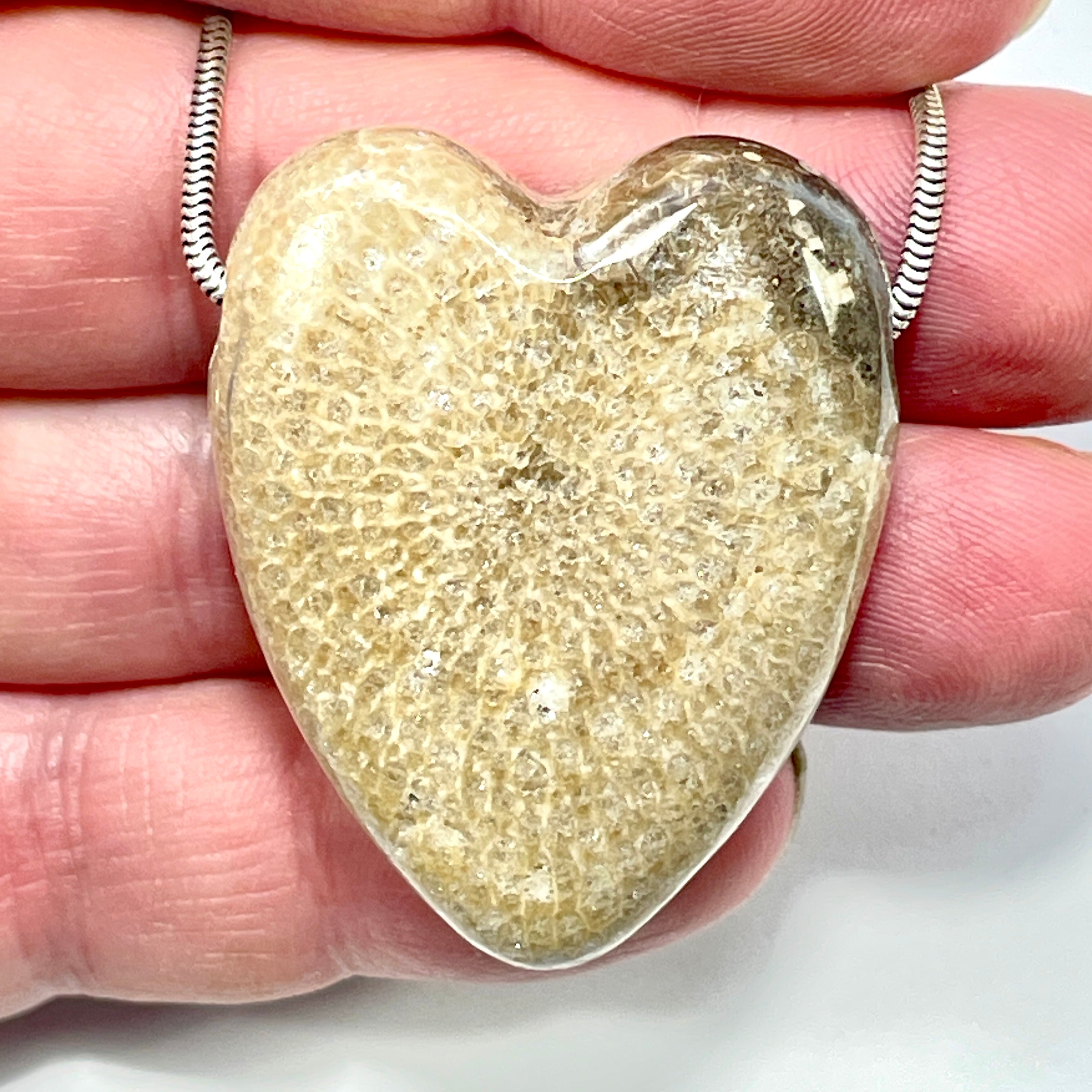 DVH Charlevoix Stone Favosite Heart Bead Pendant Michigan Fossil Coral 42x35x16mm (6212)