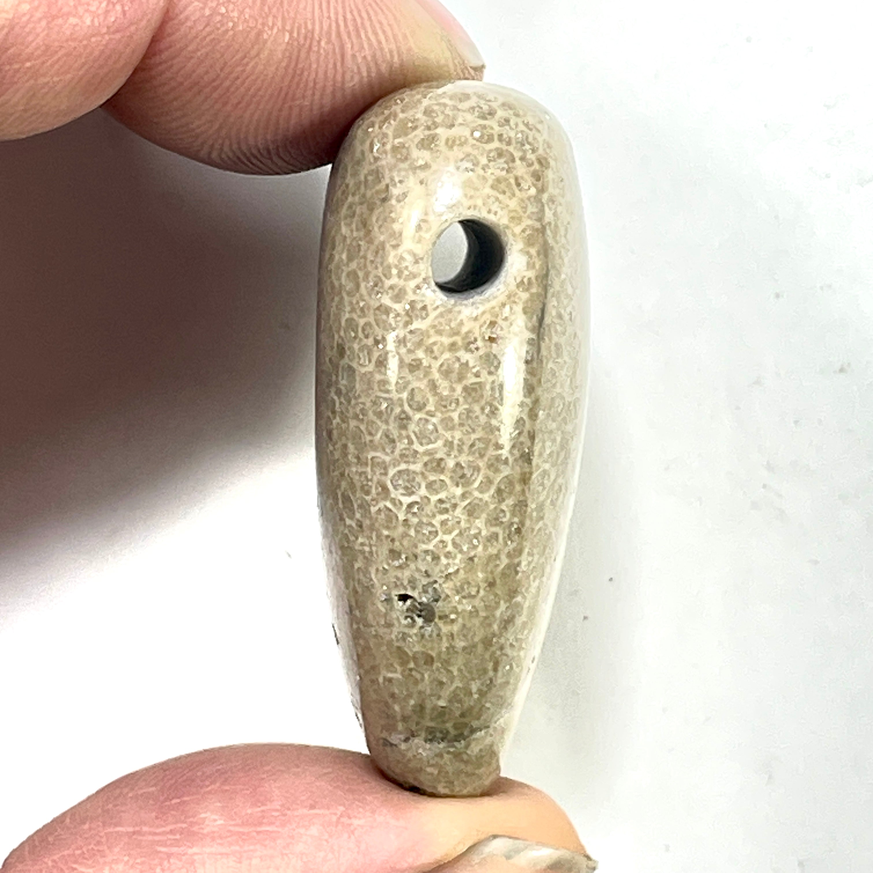 DVH Charlevoix Stone Favosite Heart Bead Pendant Michigan Fossil Coral 42x35x16mm (6212)