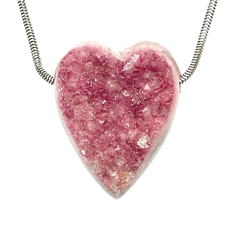 DVH Cobalto Calcite Heart Bead Pendant Pink Druzy Congo 33x26x11mm (6057)