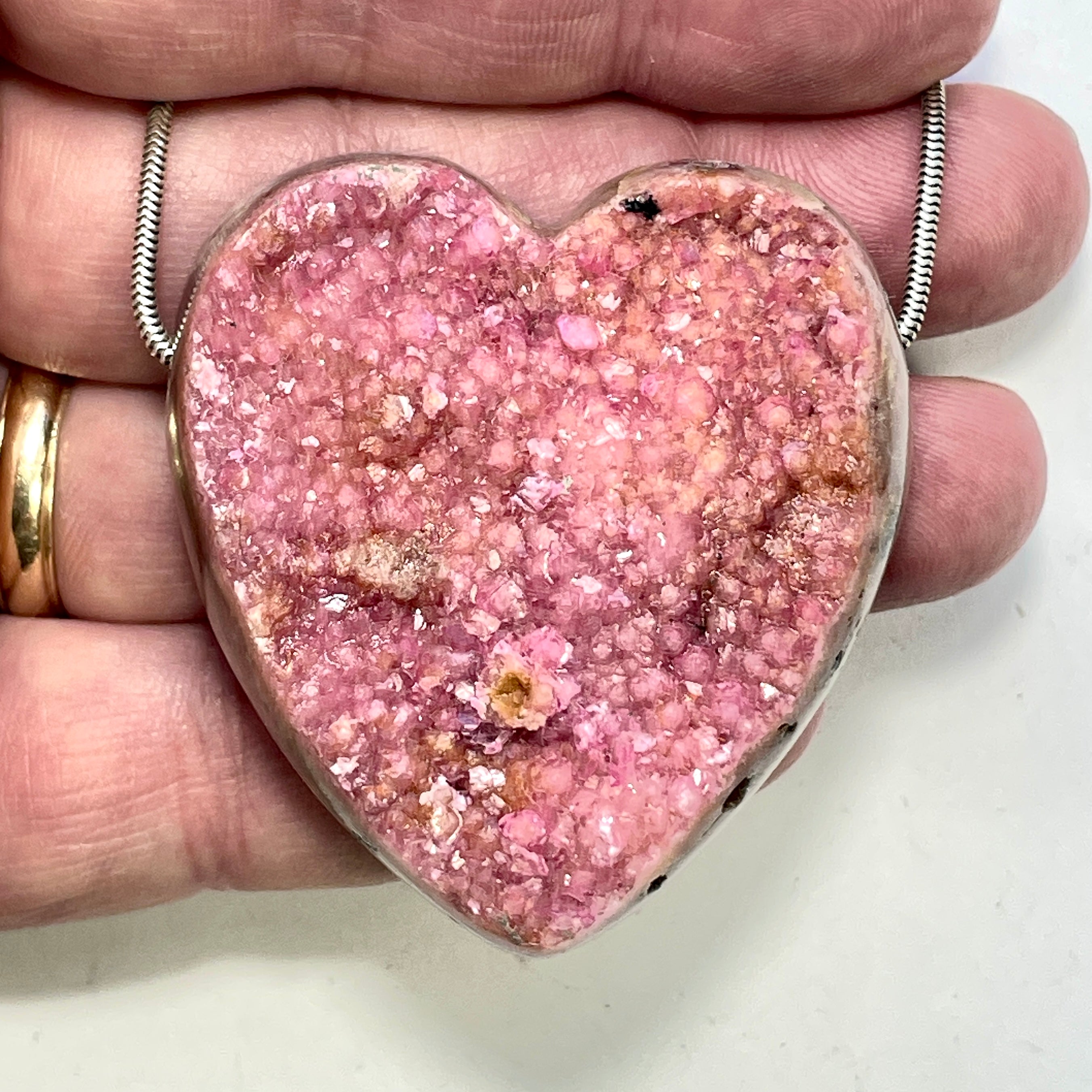 DVH Cobalto Calcite Heart Bead Pendant Pink Druzy Congo 52x48x15mm (6324) - DVHdesigns