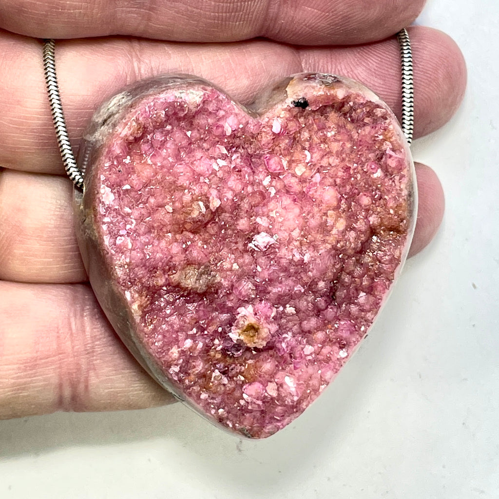 DVH Cobalto Calcite Heart Bead Pendant Pink Druzy Congo 52x48x15mm (6324) - DVHdesigns