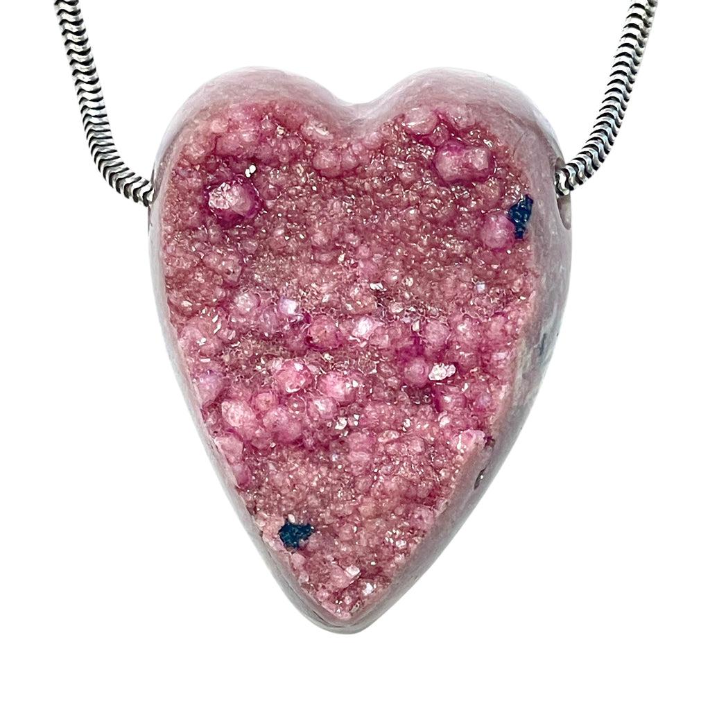 DVH Cobalto Calcite Heart Bead Pendant Pink Druzy Congo 35x26x13mm (6326) - DVHdesigns