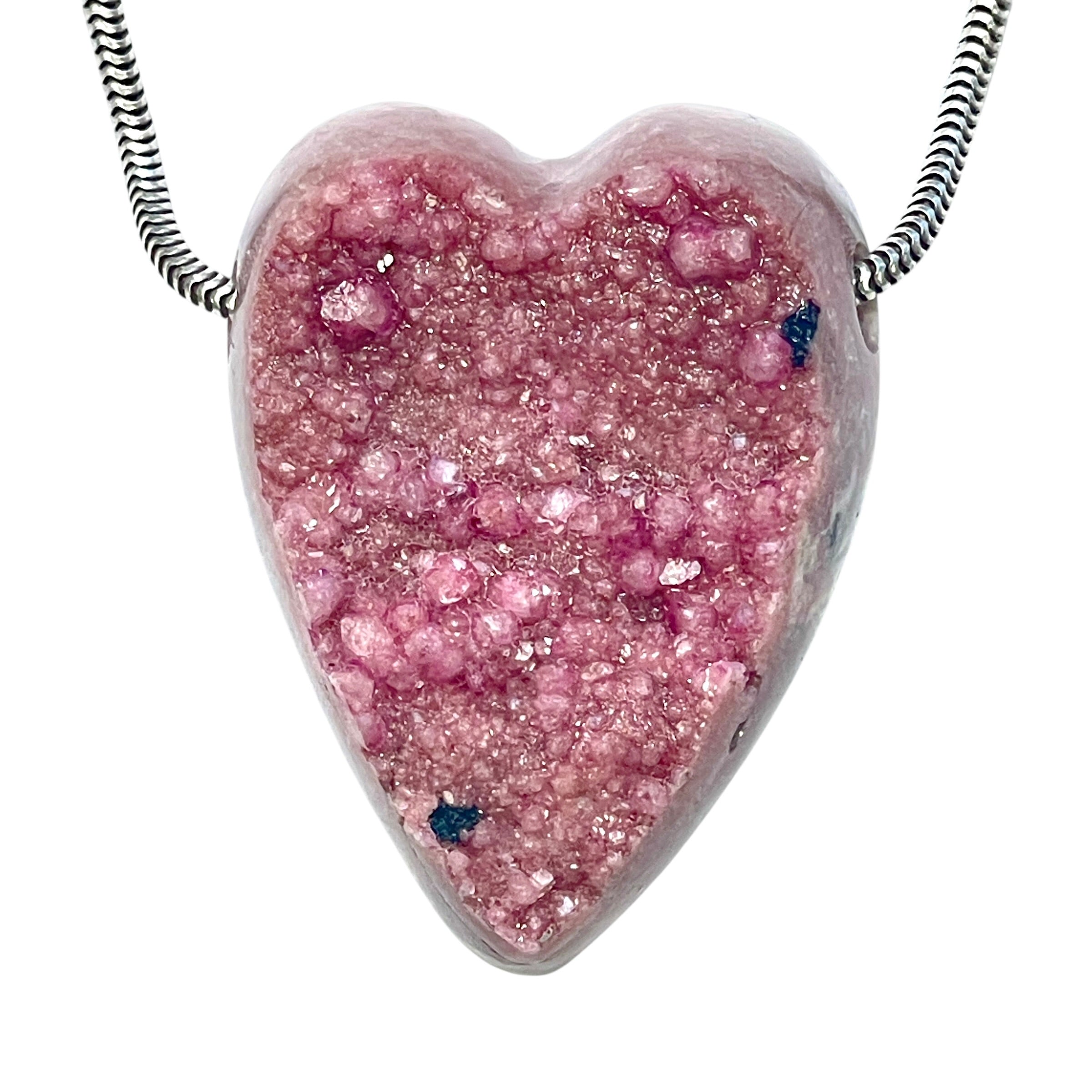 DVH Cobalto Calcite Heart Bead Pendant Pink Druzy Congo 35x26x13mm (6326) - DVHdesigns
