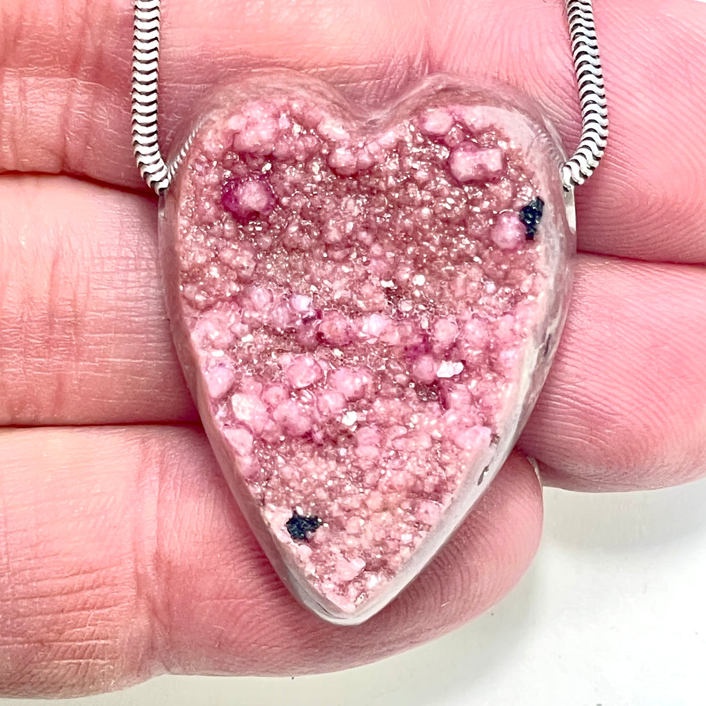 DVH Cobalto Calcite Heart Bead Pendant Pink Druzy Congo 35x26x13mm (6326) - DVHdesigns