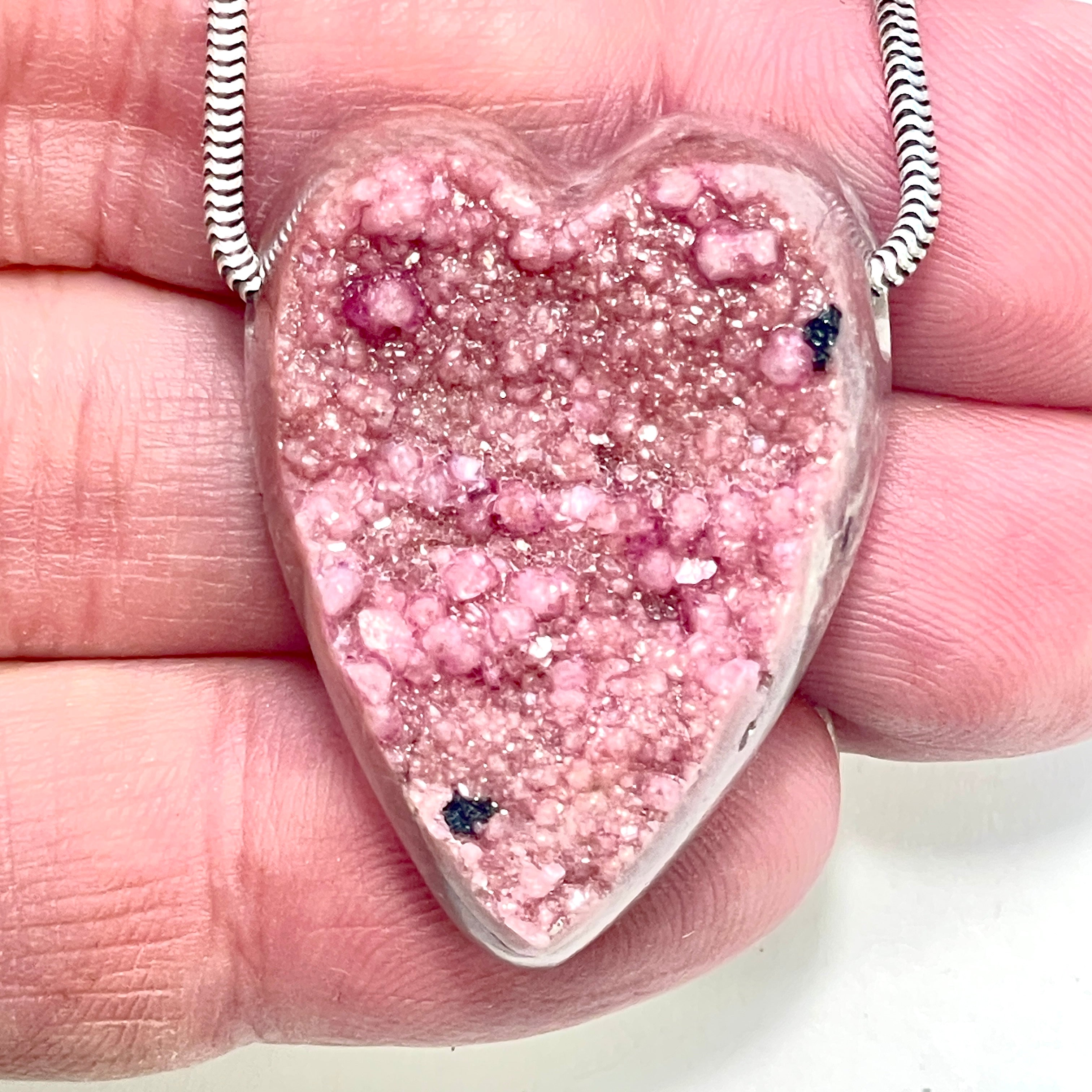 DVH Cobalto Calcite Heart Bead Pendant Pink Druzy Congo 35x26x13mm (6326) - DVHdesigns