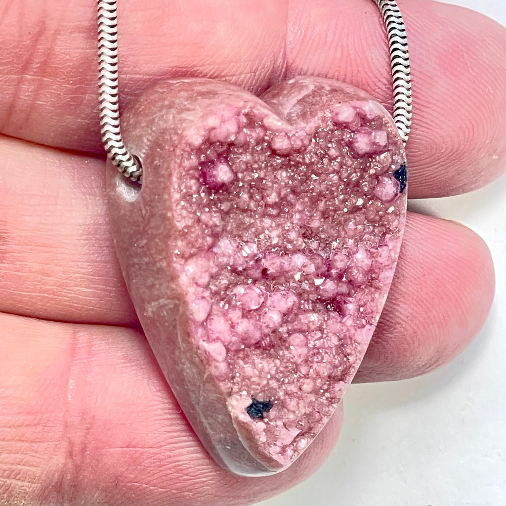DVH Cobalto Calcite Heart Bead Pendant Pink Druzy Congo 35x26x13mm (6326) - DVHdesigns
