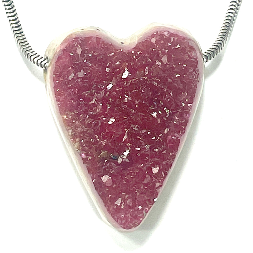 DVH Cobalto Calcite Heart Bead Pendant Pink Druzy Congo 33x25x13mm (6405) - DVHdesigns